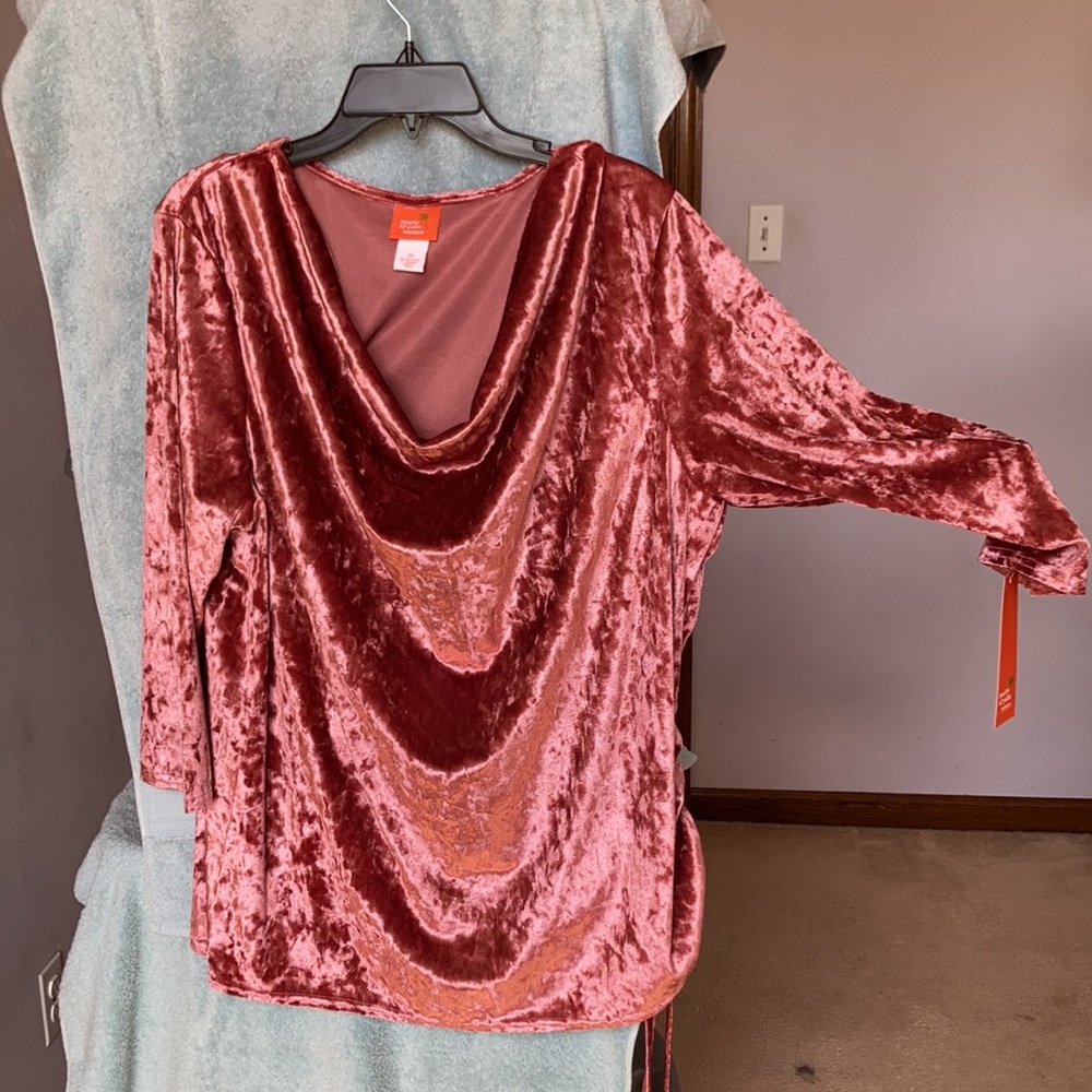 Hearts of Palm duller pink velvet like top with stretch 2X - Picture 9 of 17